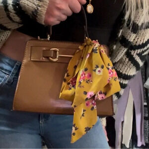Steve Madden Tan Studded Mini Crossbody Bag w/ Floral Scarf